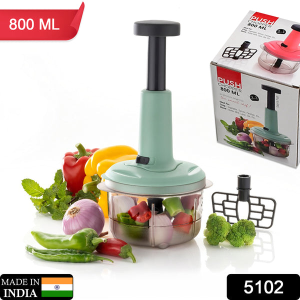 2in1 Push Chopper 800ml Stainless Steel Blade Quick  Powerful Manual Hand Held Food Chopper To Chop  Cut Fruits Vegetables Herbs Onions For Salsa Salad