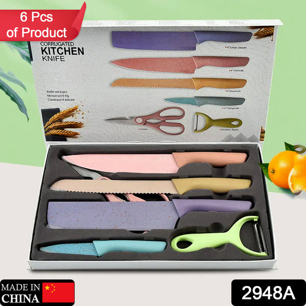 Professional Colorful Kitchen Knives Set Of 6 Pieces Non-stick Blades With High Carbon Stainless Steel Sharp Kitchen Cutting Knives Set For Slicing Paring And Cooking Chef Kitchen Knives Set