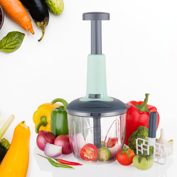 2 In 1 Push Up Chopper With Blender Affixed With 6 Sharp Blade  Vegetable And Fruit Cutter With Easy Push And Chop Button