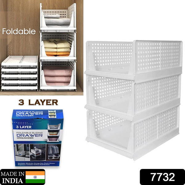 3 Layer Clothes Organizer For Wardrobe Cupboard Organizer For Clothes Foldable And Stackable Closet Organizer Drawer Organizer For Clothes Multi Purpose Plastic Drawer