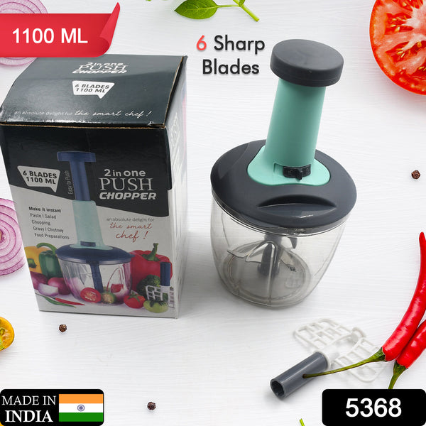 2 In 1 Push Up Chopper With Blender Affixed With 6 Sharp Blade  Vegetable And Fruit Cutter With Easy Push And Chop Button